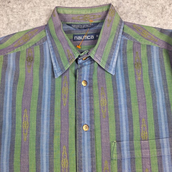 VTG Nautica Western Aztex Multicolor Striped Print‎ Button Up Shirt Mens Medium - Picture 1 of 7